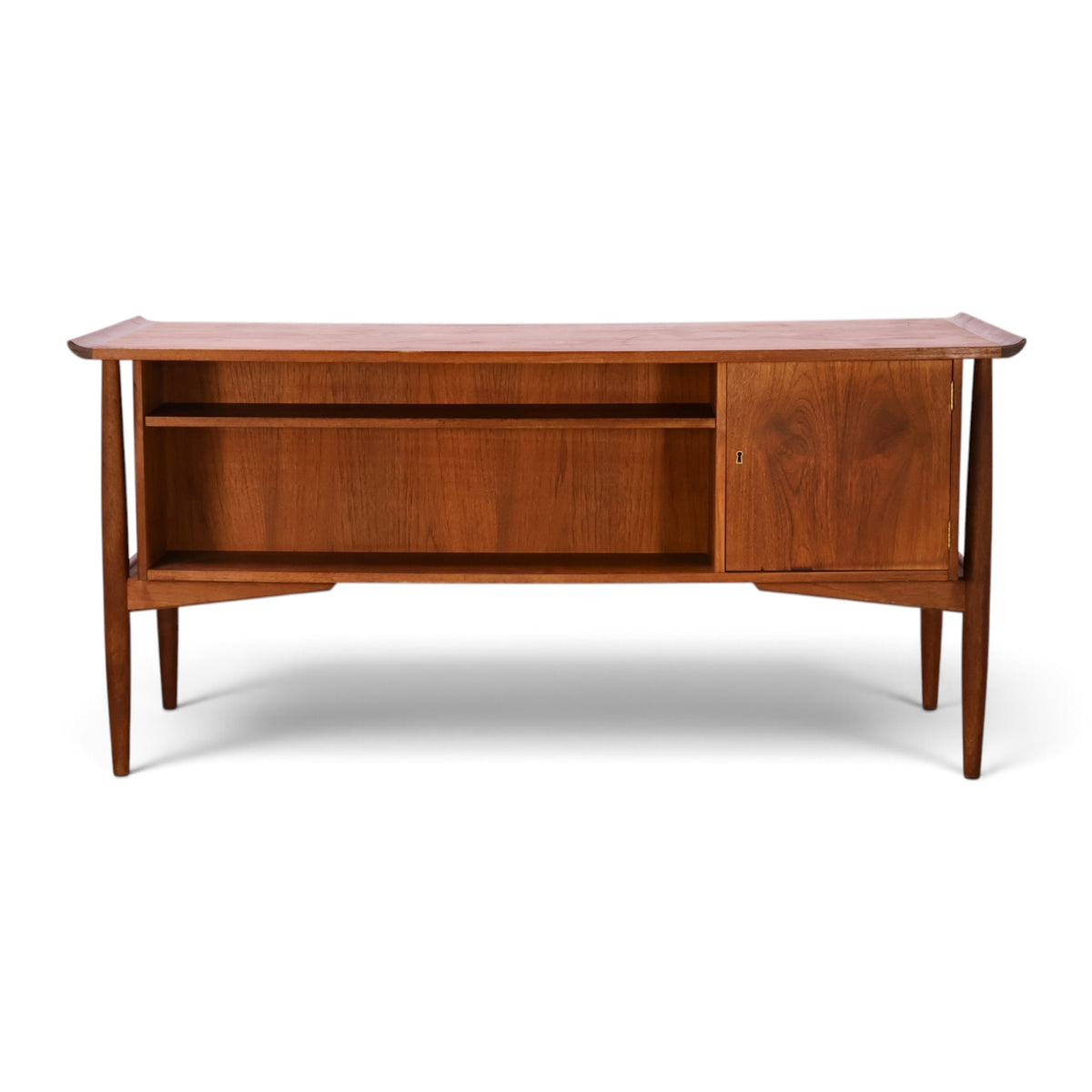 Arne Vodder for HP Hansen teak executive desk back view with bookshelf