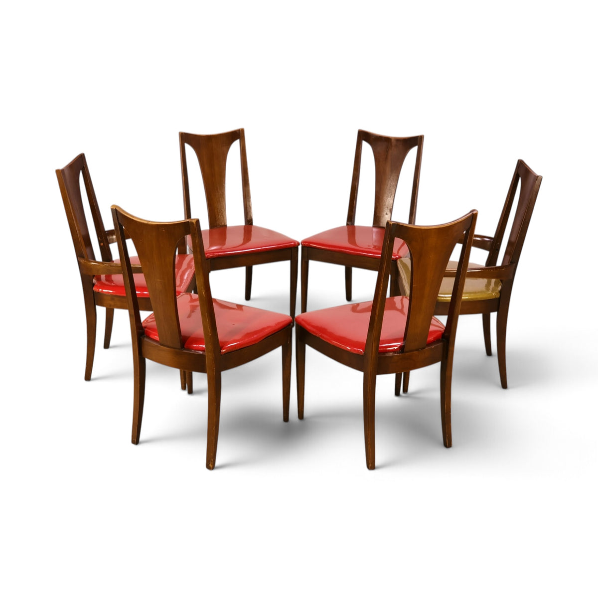 Broyhill Brasilia walnut dining chairs group angle view