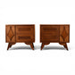 Pair of Specialty Woodcraft walnut nightstands with sculpted diamond sliding doors