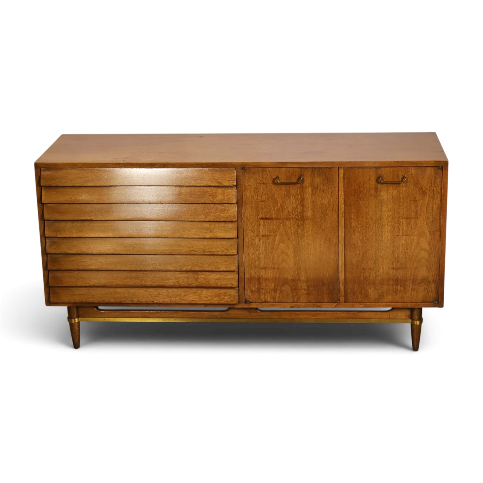 Dania lowboy dresser angled view showing louvered drawer fronts