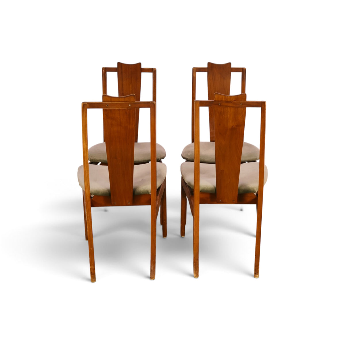 Young Manufacturing atomic walnut dining chairs front view