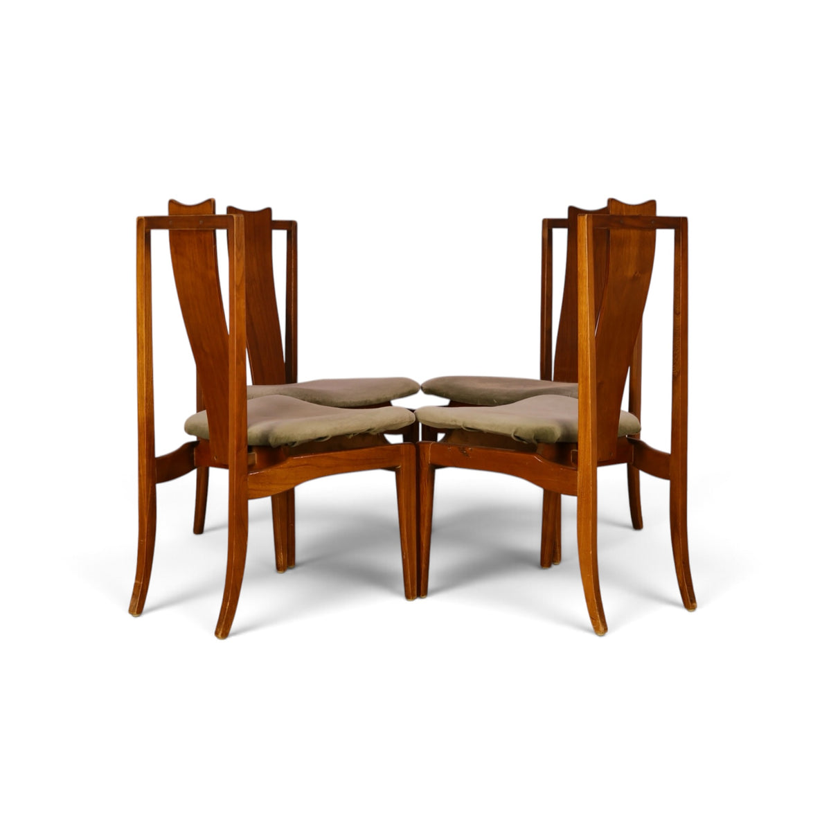 Young Manufacturing atomic walnut dining chairs back view of group