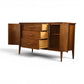Broyhill Saga credenza walnut top and grain detail