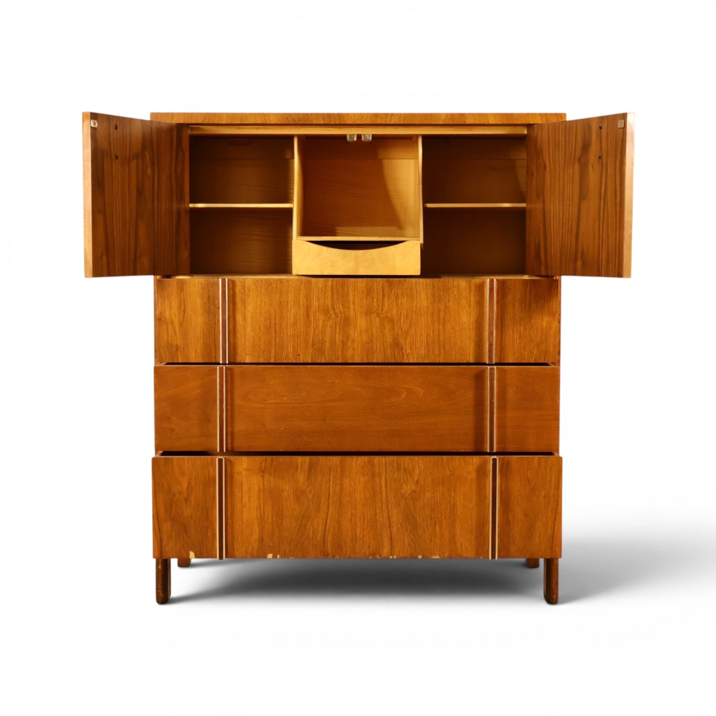 John Widdicomb highboy dresser upper compartment with rosewood bar pulls