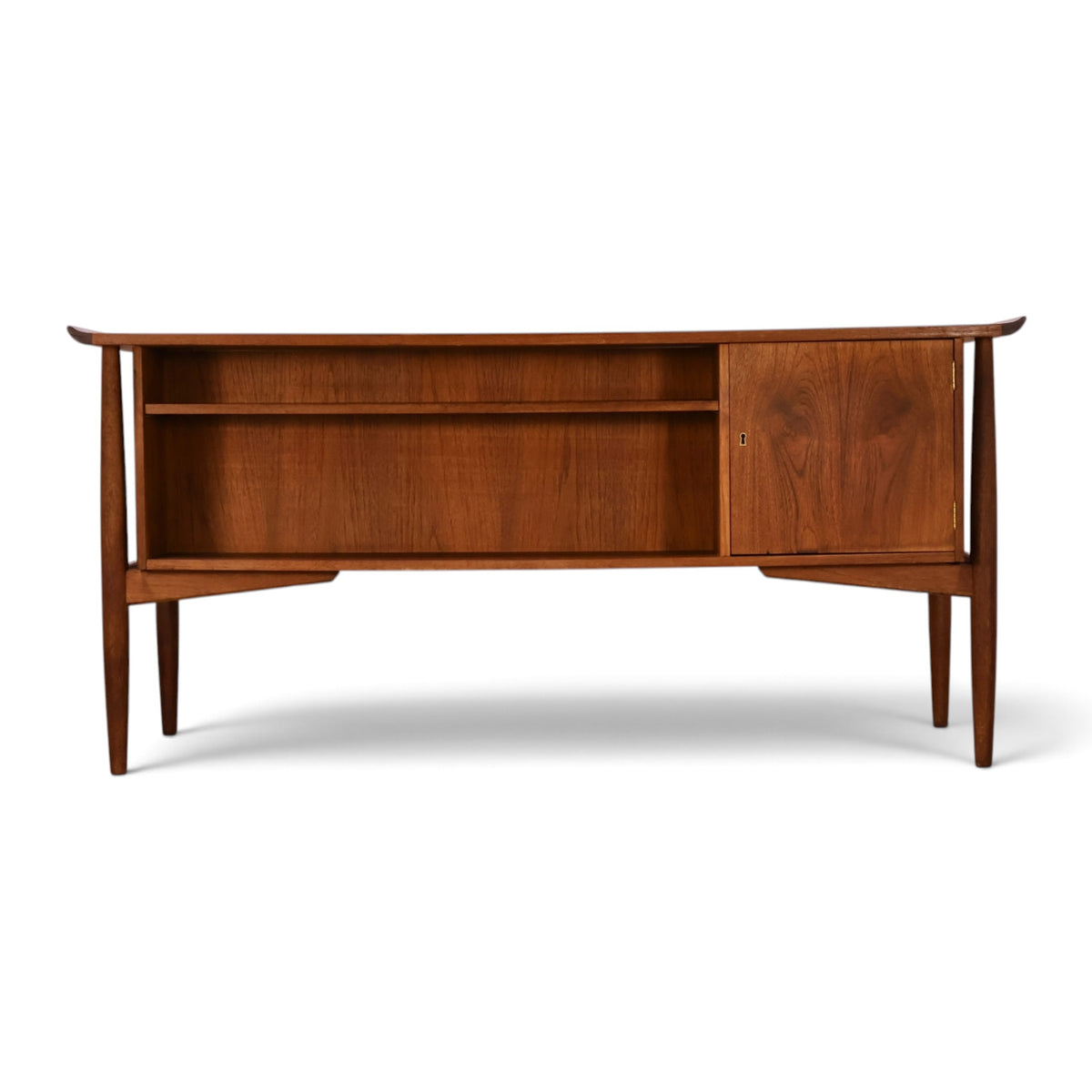 Arne Vodder for HP Hansen teak executive desk back view with bookshelf and cabinet