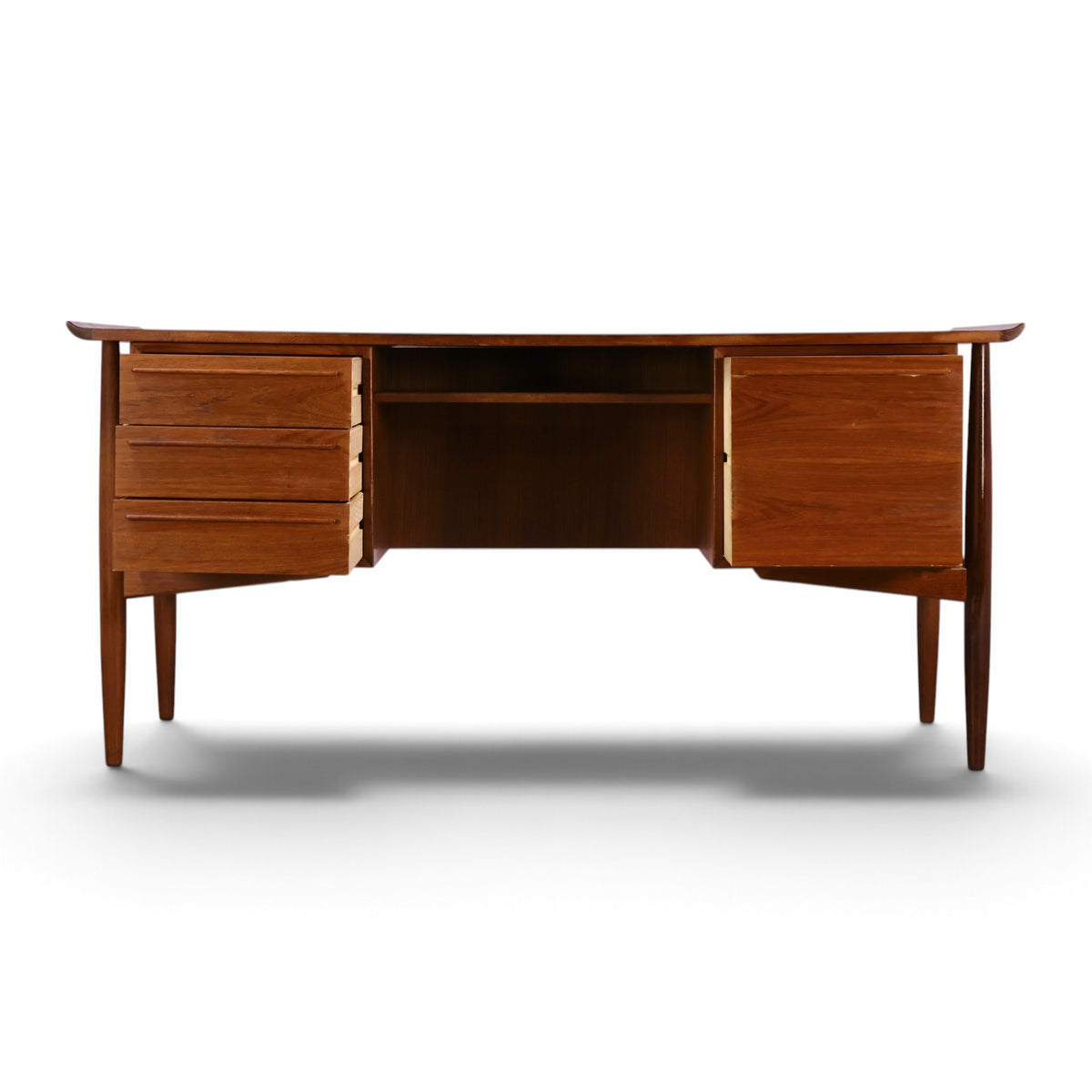 Arne Vodder for HP Hansen teak executive desk front view