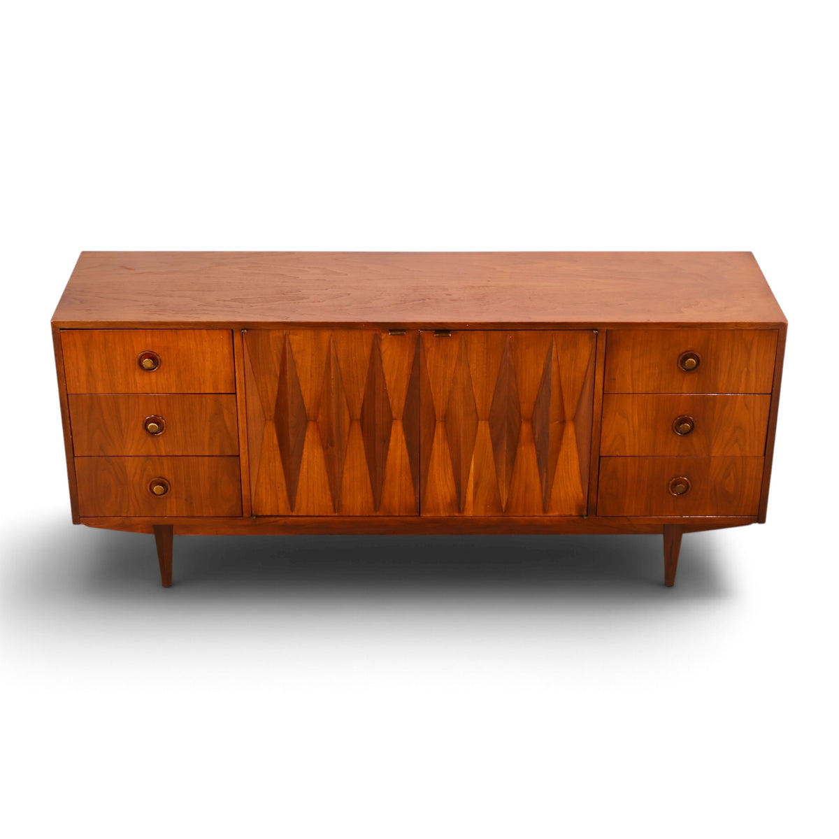 Merton Gershun Harlequin walnut lowboy dresser front view from above