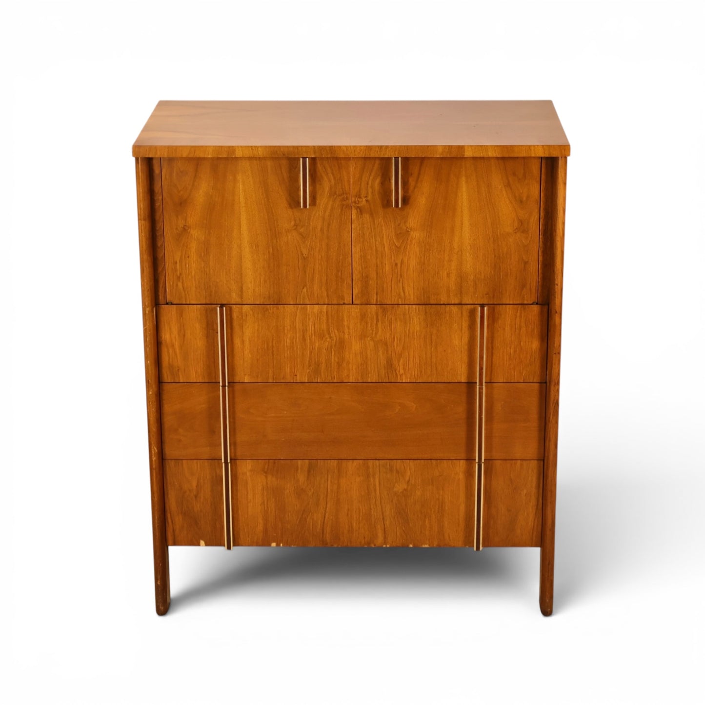John Widdicomb highboy dresser front view showing drawers and rosewood pulls