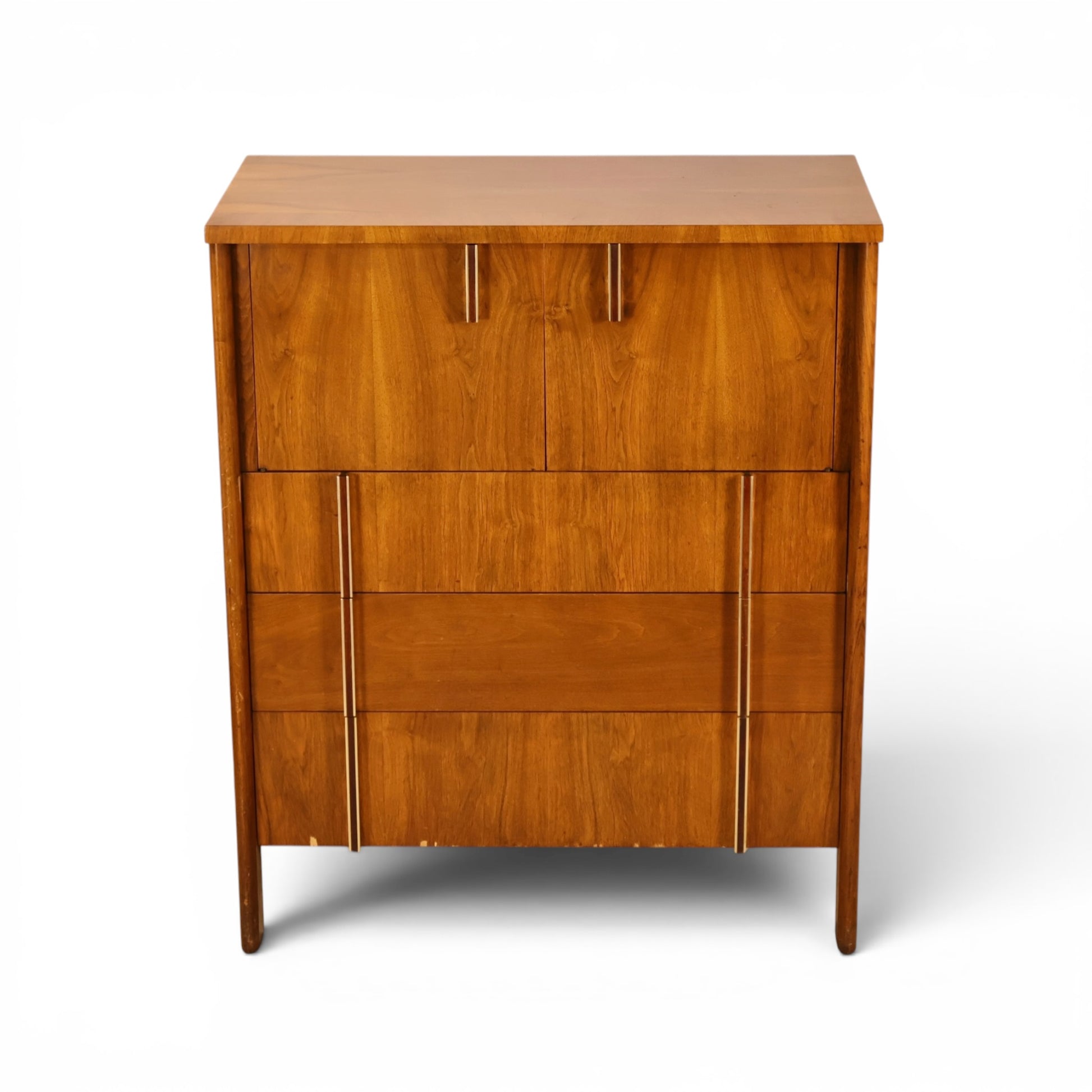 John Widdicomb highboy dresser front view showing drawers and rosewood pulls