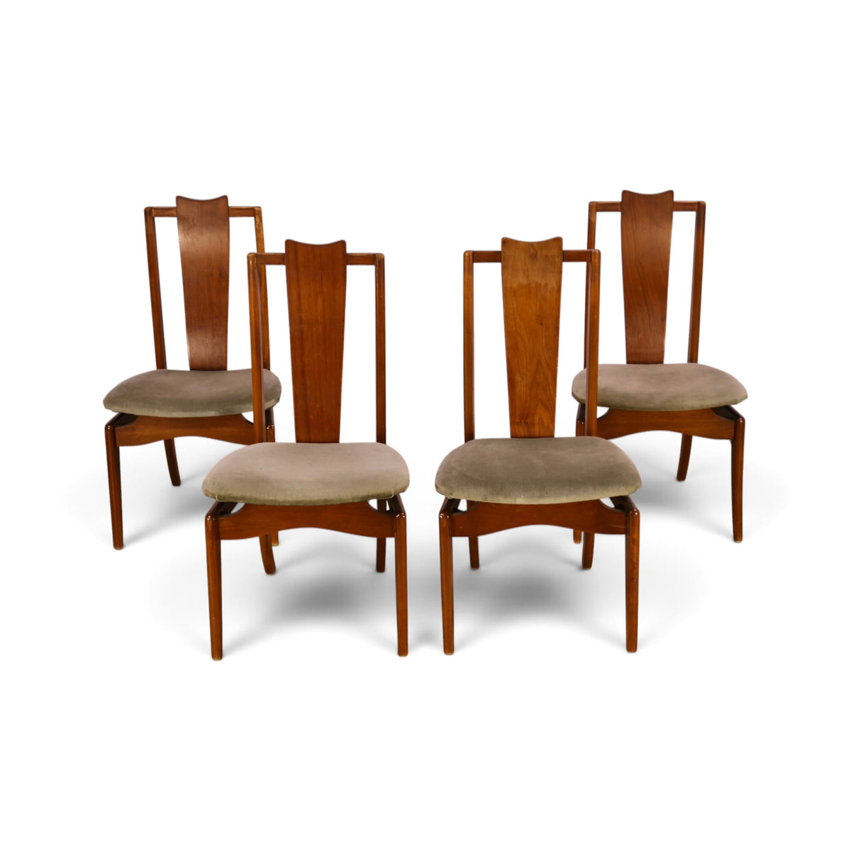 Young Manufacturing atomic walnut dining chairs angle view of set