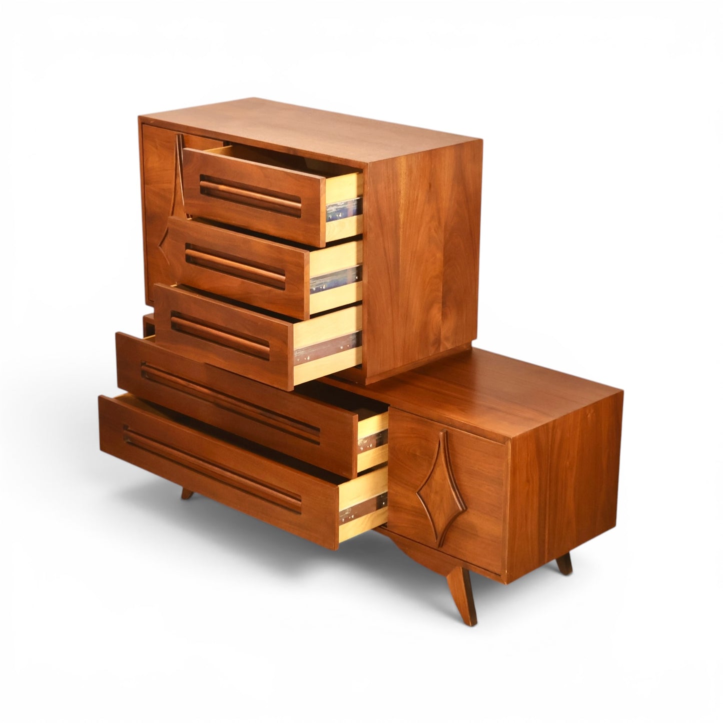 Specialty Woodcraft stacking highboy walnut grain detail
