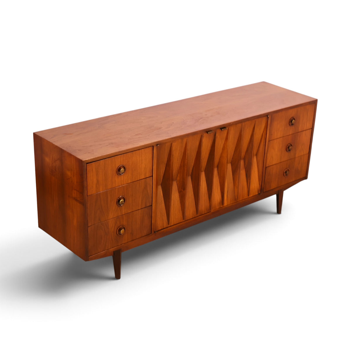 Merton Gershun Harlequin walnut lowboy dresser left angle view
