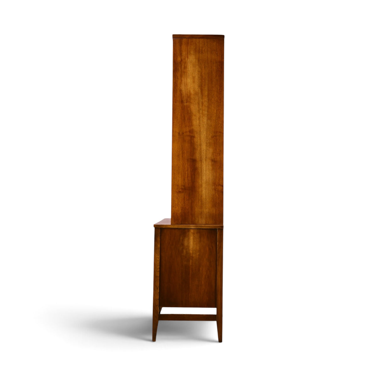 Broyhill Brasilia walnut china cabinet side profile of hutch and base