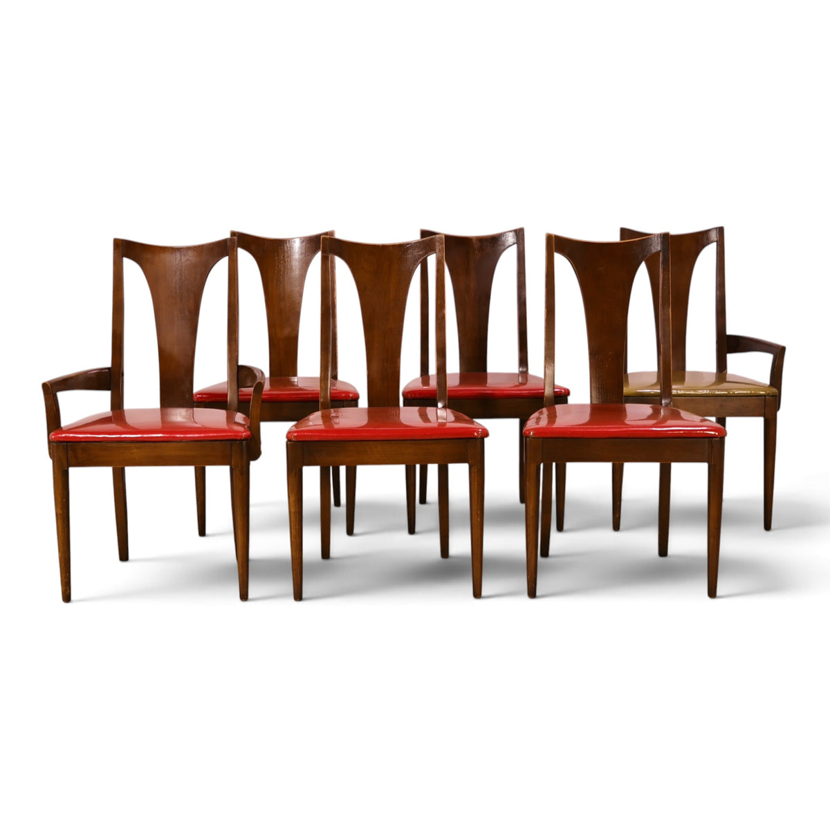 Broyhill Brasilia walnut dining chairs row view