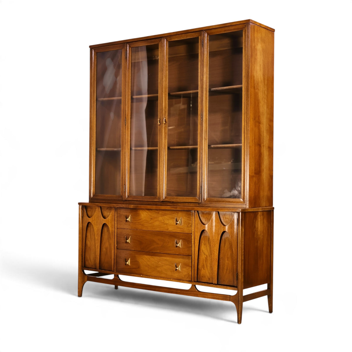 Broyhill Brasilia walnut china cabinet low left angle view