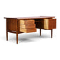 Arne Vodder for HP Hansen teak executive desk angle view with drawers open