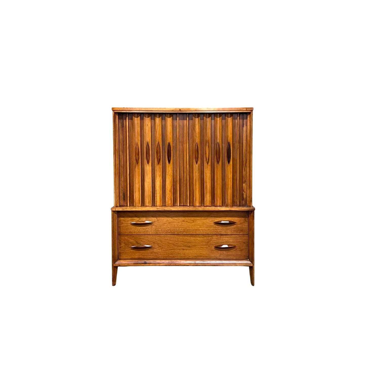 Vintage Thomasville mid-century modern gentleman's chest with exquisite walnut wood and rosewood embellishments