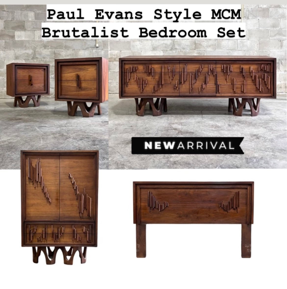 Paul Evans Style Mid Century Modern Brutalist Lowboy Dresser c. 1970s