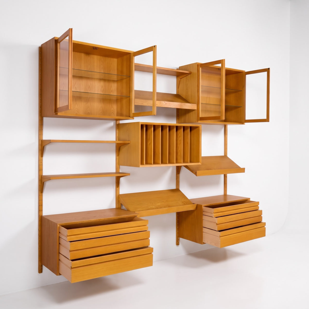 Poul Cadovius Cado System wall unit with glass doors and drawers open