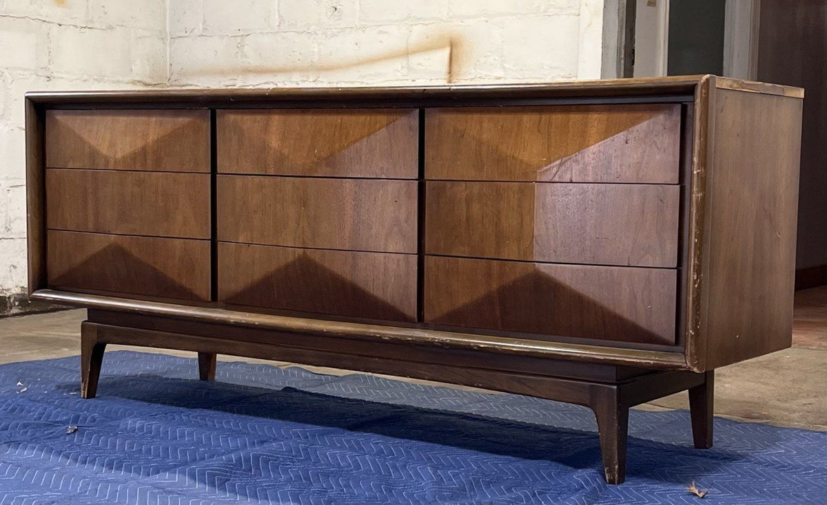 The lowboy from the side before restoration
