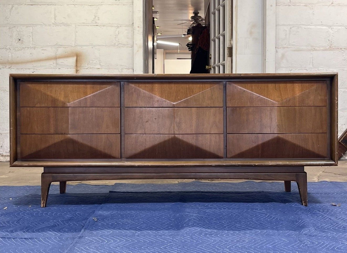 United Furniture diamond front lowboy before restoration