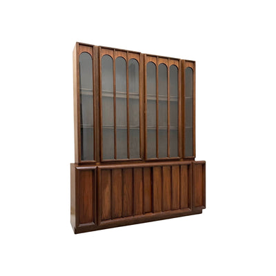 Vintage 1960’s mid century modern Scandinavian lighted china cabine... — walnut construction, front view