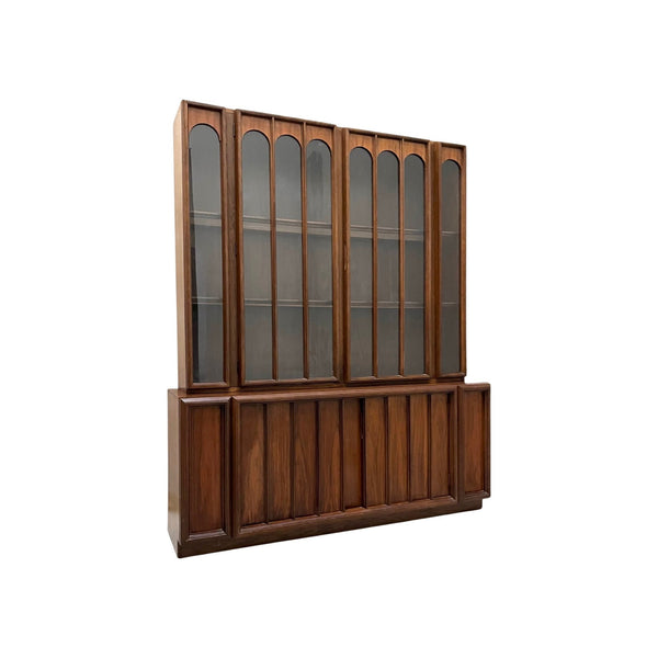 Vintage 1960’s mid century modern Scandinavian lighted china cabine... — walnut construction, front view