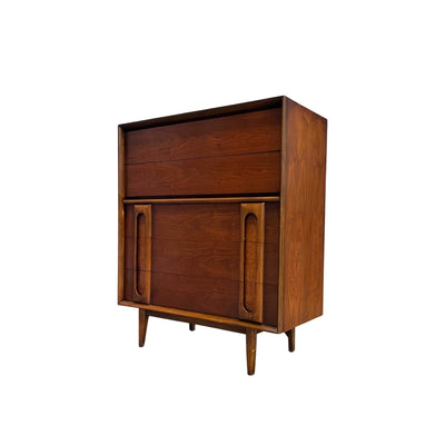 Lane “Summit Collection” 5 Drawer Mid Century Modern Highboy Dresse... — walnut construction, front view