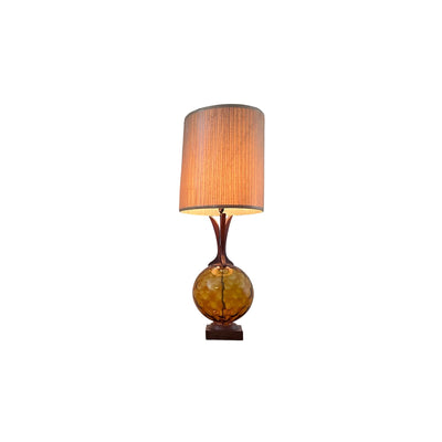 Unique Mid Century Modern Sculpted Modeline Style Table Lamp c. 1960s — walnut construction, front view