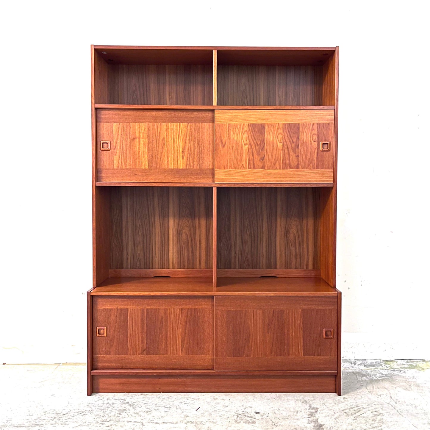 Domino Mobler Mid Century Danish Modern Teak Wall Unit Bookcase 2 Sliders c. 1960