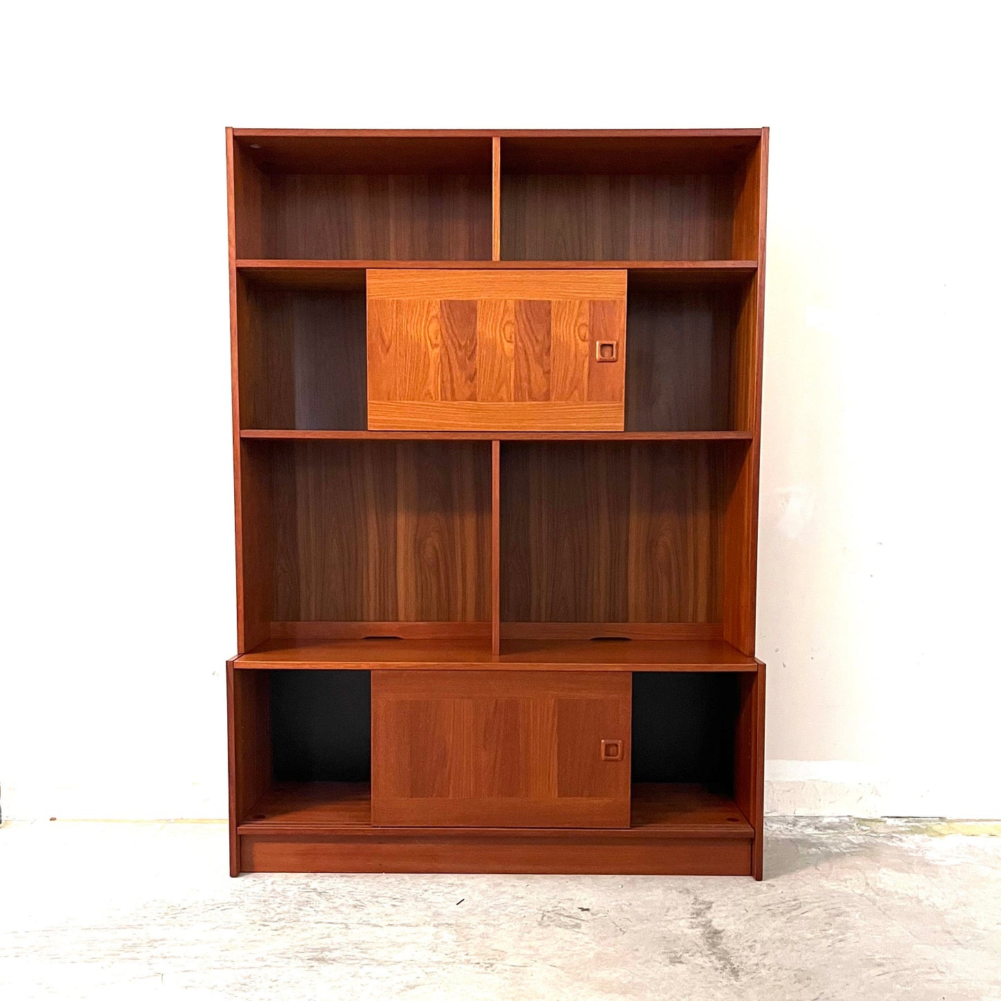 Domino Mobler Mid Century Danish Modern Teak Wall Unit Bookcase 2 Sliders c. 1960