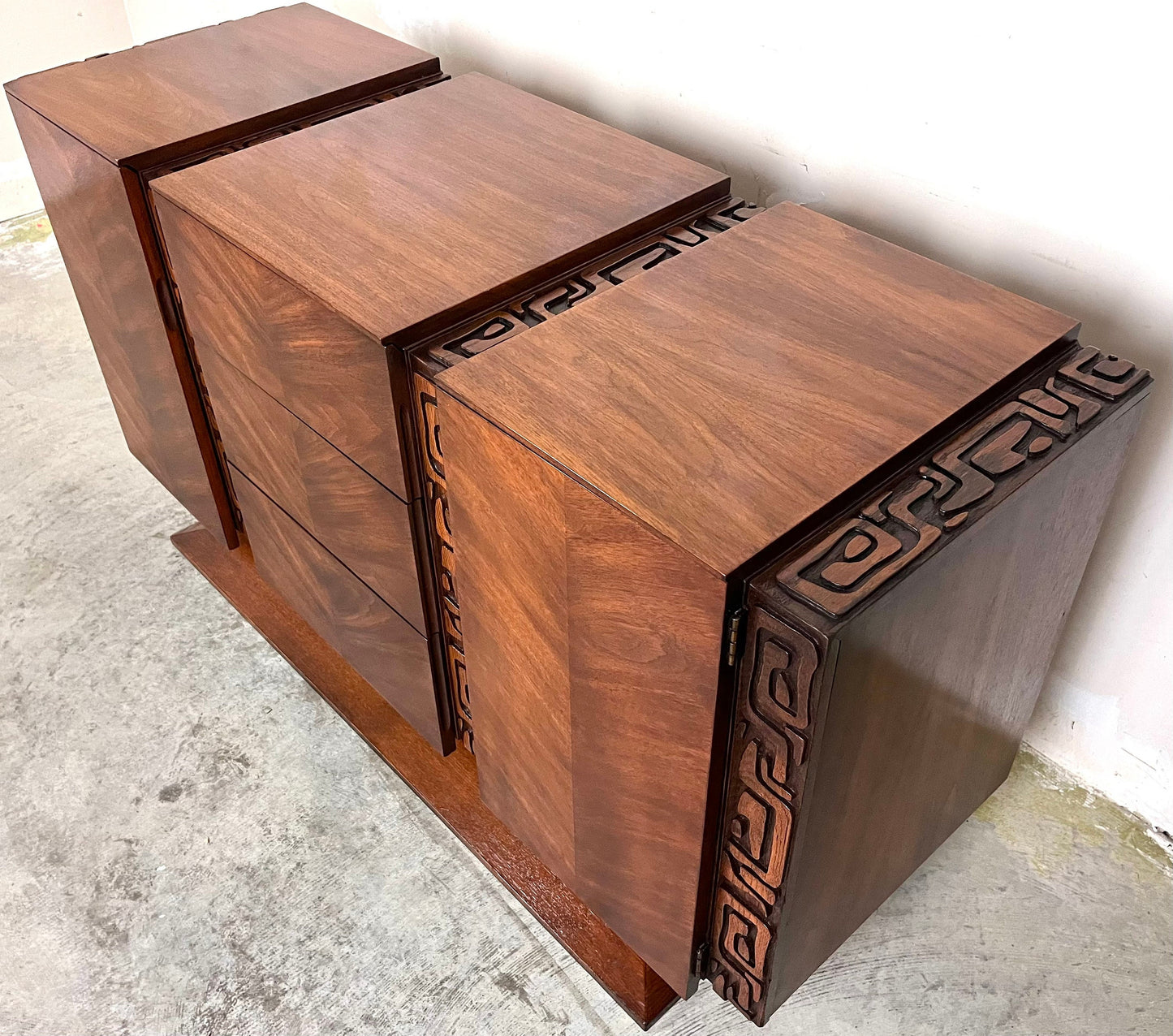 United Furniture “Tiki” Mid Century Modern Brutalist Sideboard Credenza c. 1960s