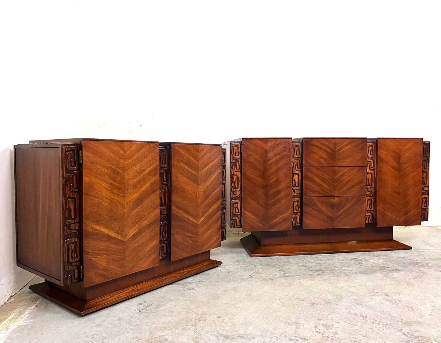 United Furniture “Tiki” Mid Century Modern Brutalist Sideboard Credenza c. 1960s