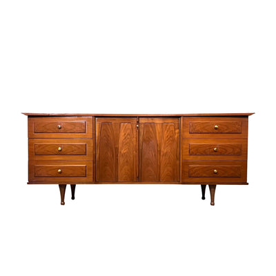 Vintage Concave Mid Century Modern Longboy 9 Drawer Dresser c. 1960s — front view