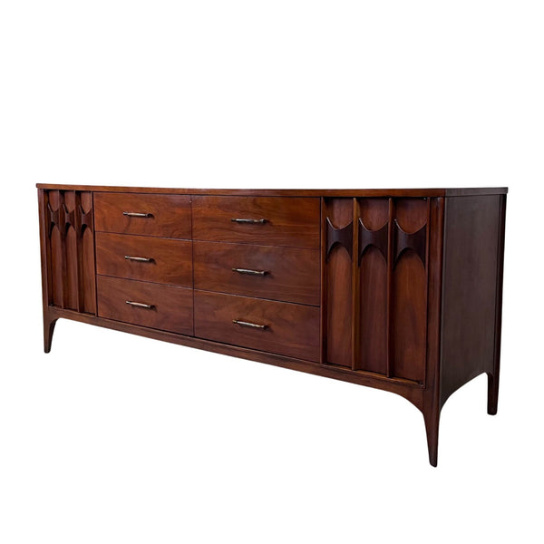 Kent Coffey “Perspecta” Mid-Century Modern Walnut Quad 12 Drawer Dr... — walnut construction, front view