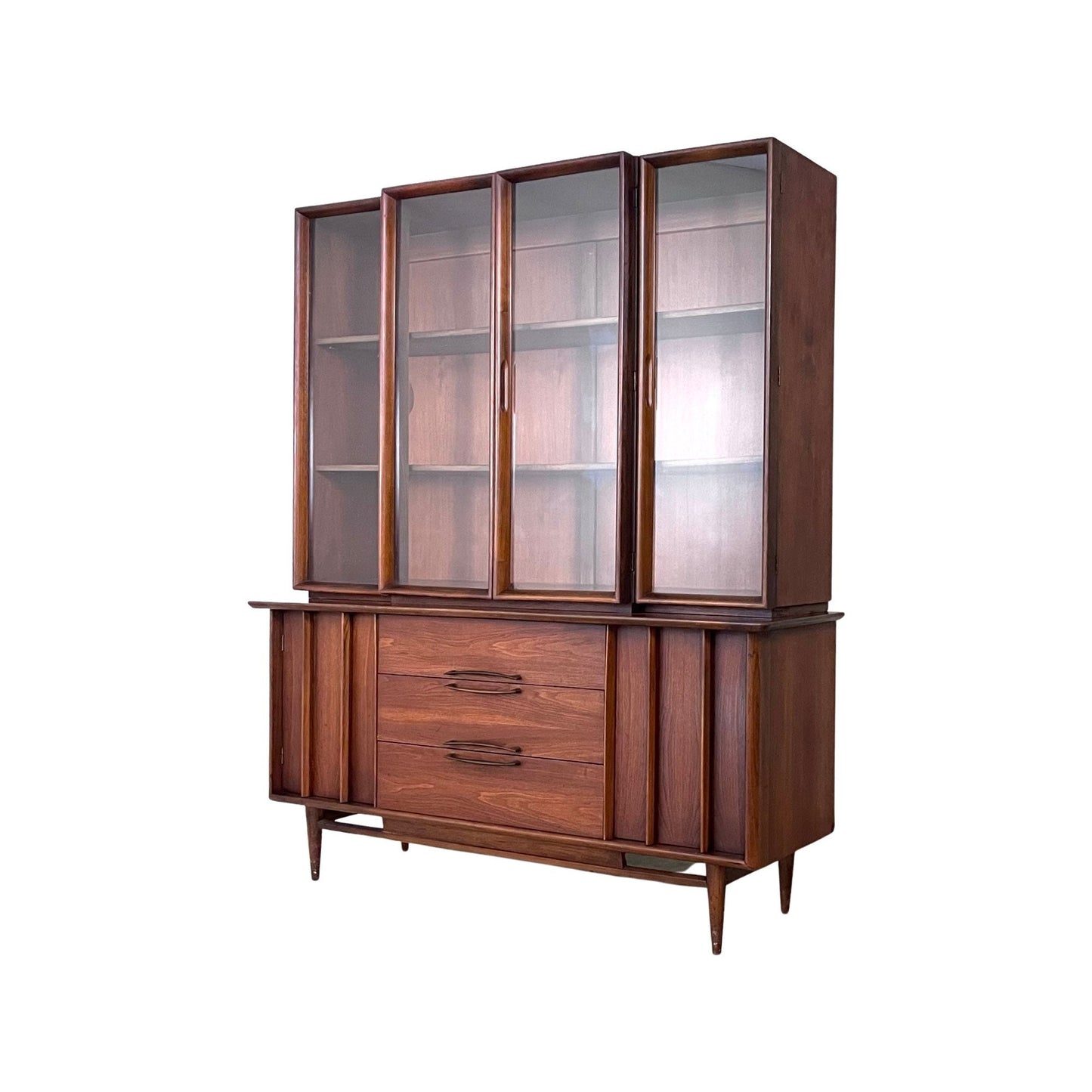 Kent Coffey “Eloquence” Mid Century Modern 2 Piece Concave Dimensional China Hutch Circa 1960s