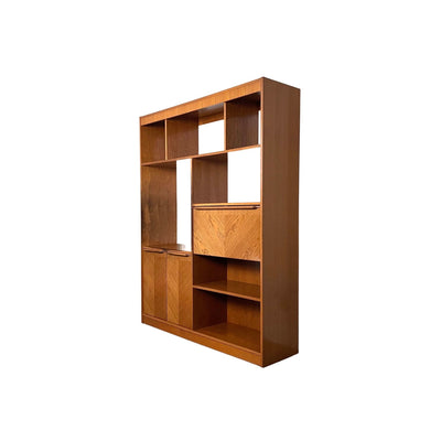 Scandinavian Oak Mid Century Modern Room Divider Bookcase Wall Unit... — Oak construction, front view