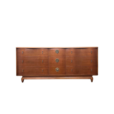 Kent Coffey “The Penthouse” Mid Century Modern 9 Drawer Long Dresse... — Brass construction, front view