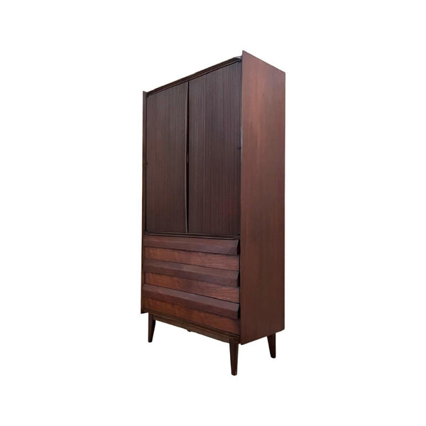 Lane First Edition Tall Mid Century Modern Gentlemen’s Armoire — walnut construction, front view