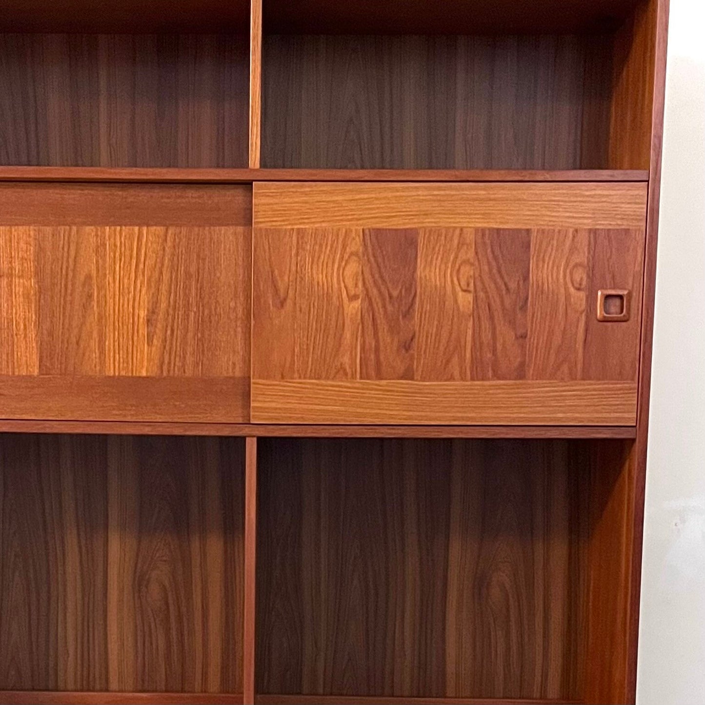 Domino Mobler Mid Century Danish Modern Teak Wall Unit Bookcase 2 Sliders c. 1960