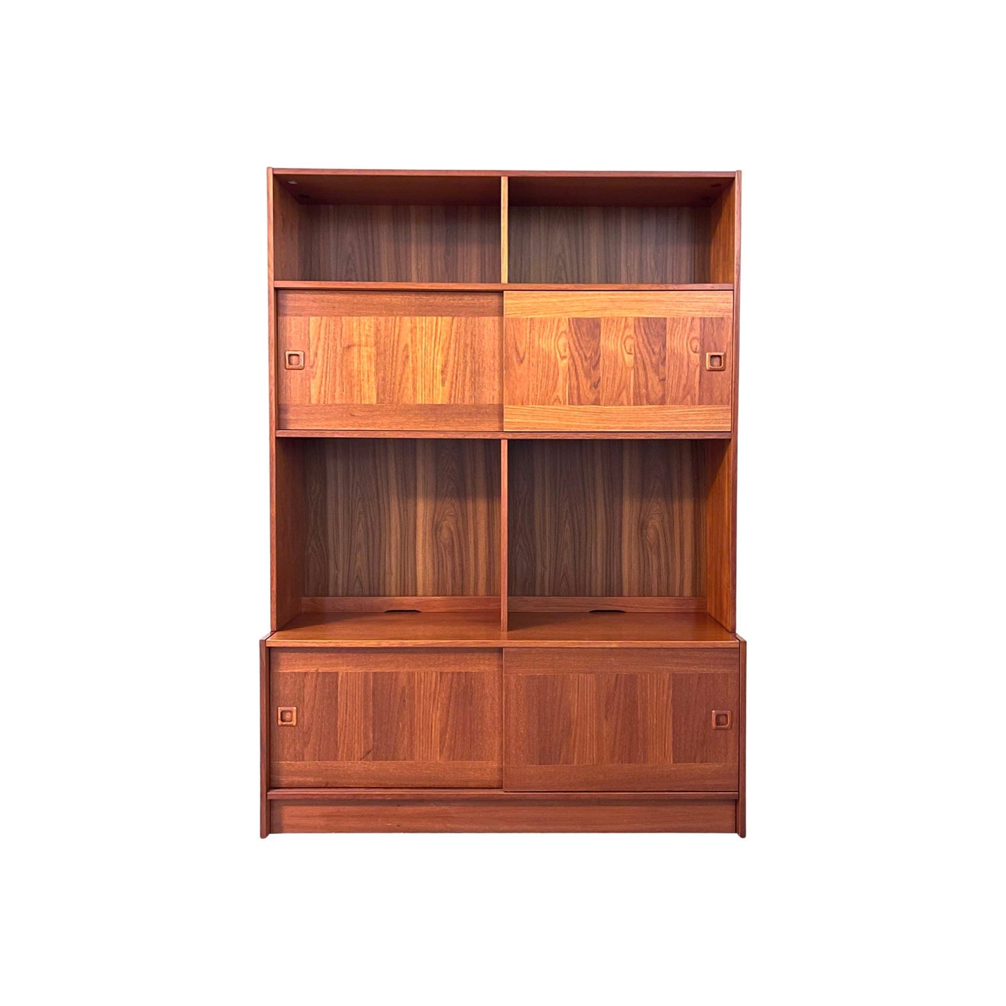 Domino Mobler Mid Century Danish Modern Teak Wall Unit Bookcase 2 Sliders c. 1960