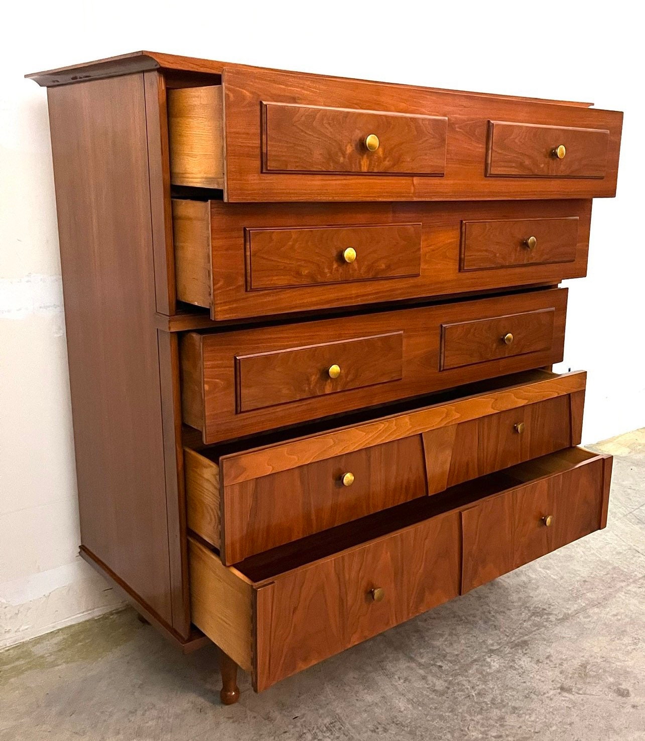 Vintage Mid Century Modern Tallboy 5 Drawer Tall Dresser c. 1960s