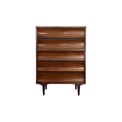 Johnson Carper “Brentwood” Mid Century Modern 5 Drawer Highboy Tall... — walnut construction, front view