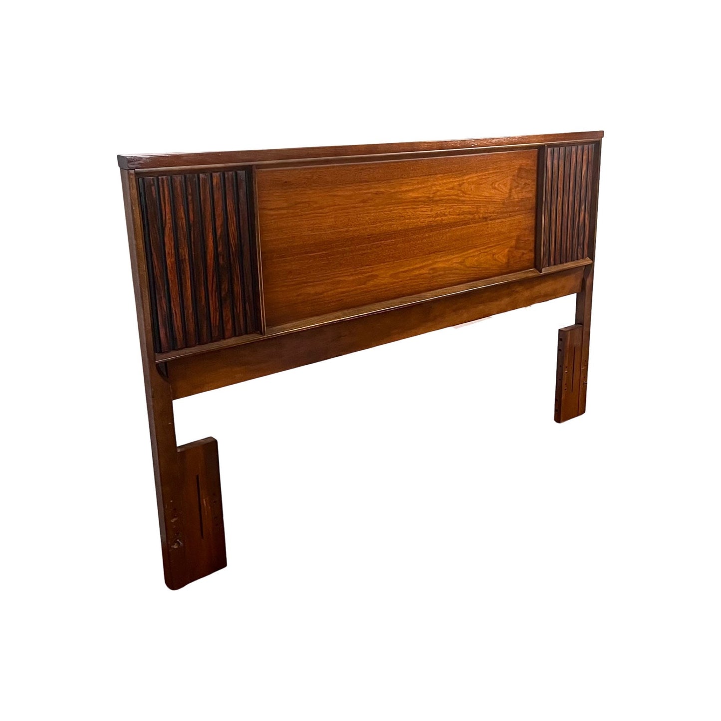 Bassett Furniture Mid Century Modern Brutalist Full / Queen Size Walnut & Rosewood Headboard c. 1960s