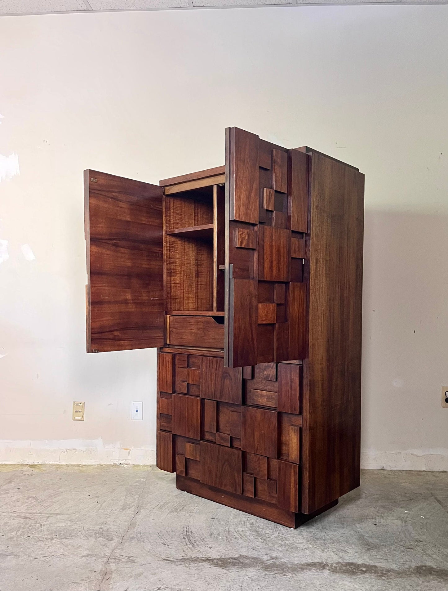 Lane Staccato Mid Century Modern Vintage Brutalist Armoire Chifferobe Dresser