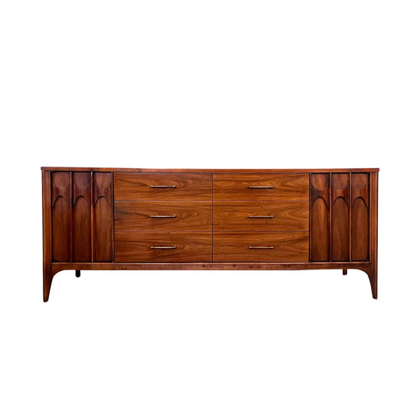 Kent Coffey “Perspecta” Mid-Century Modern Walnut Quad 12 Drawer Dr... — walnut construction, front view