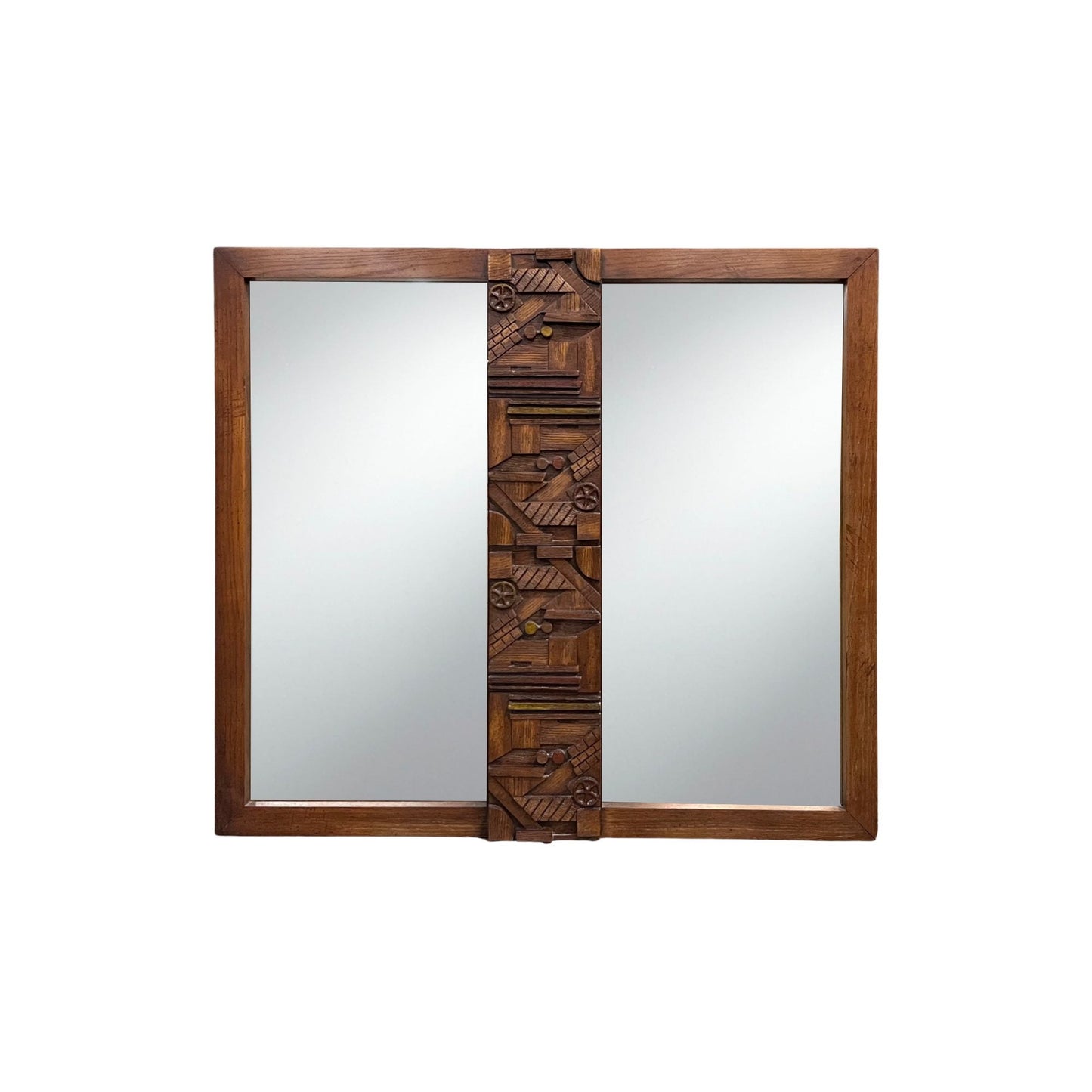 Lane “Pueblo” Mid Century Modern Vintage Brutalist Double Mirror Center Accents