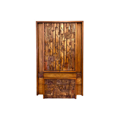 Lane “Pueblo” Mid Century Modern Brutalist Armoire Wardrobe — walnut construction, front view