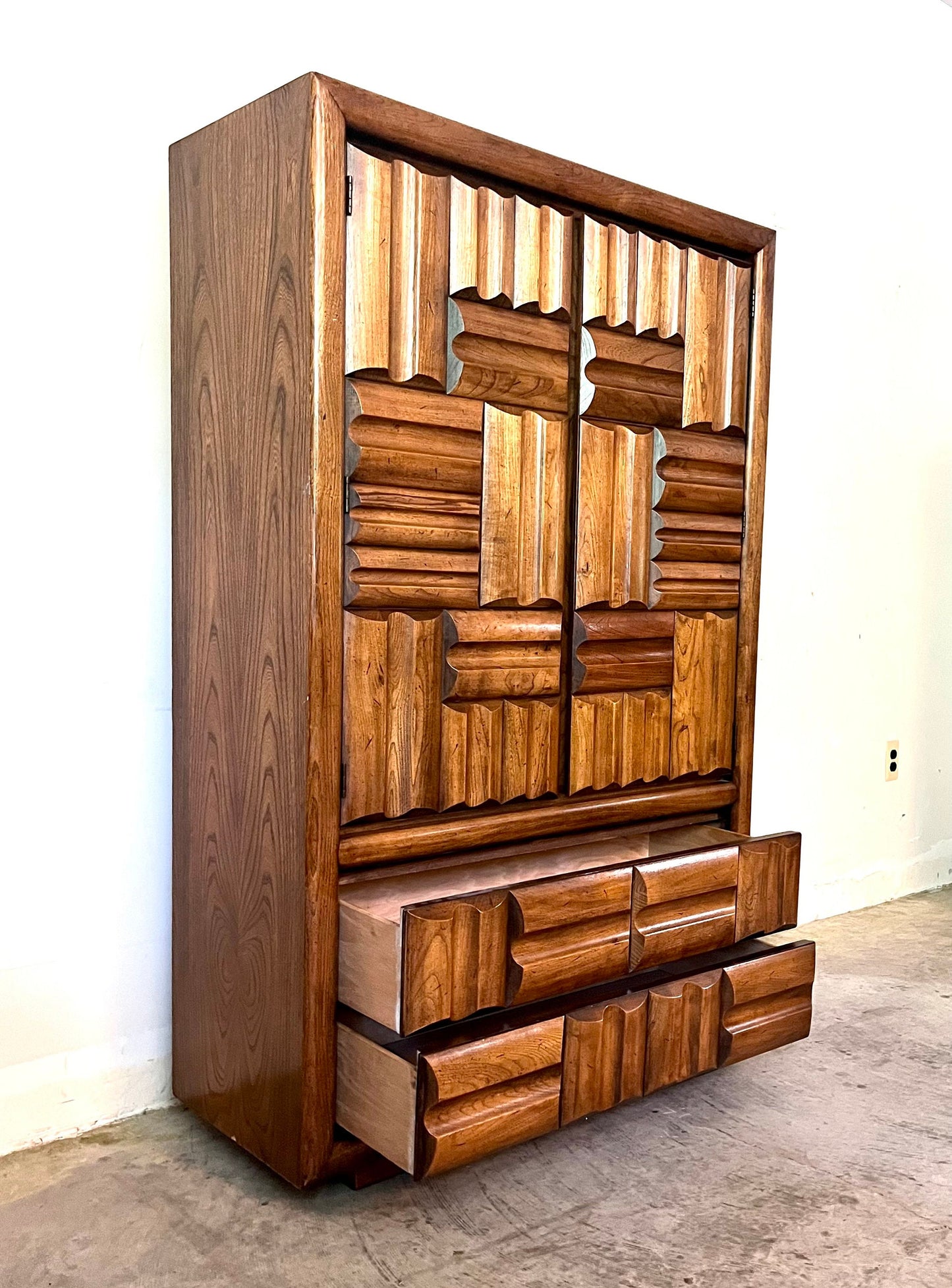 Lane Furniture Mid Century Modern Brutalist Armoire Vintage Tall Dresser