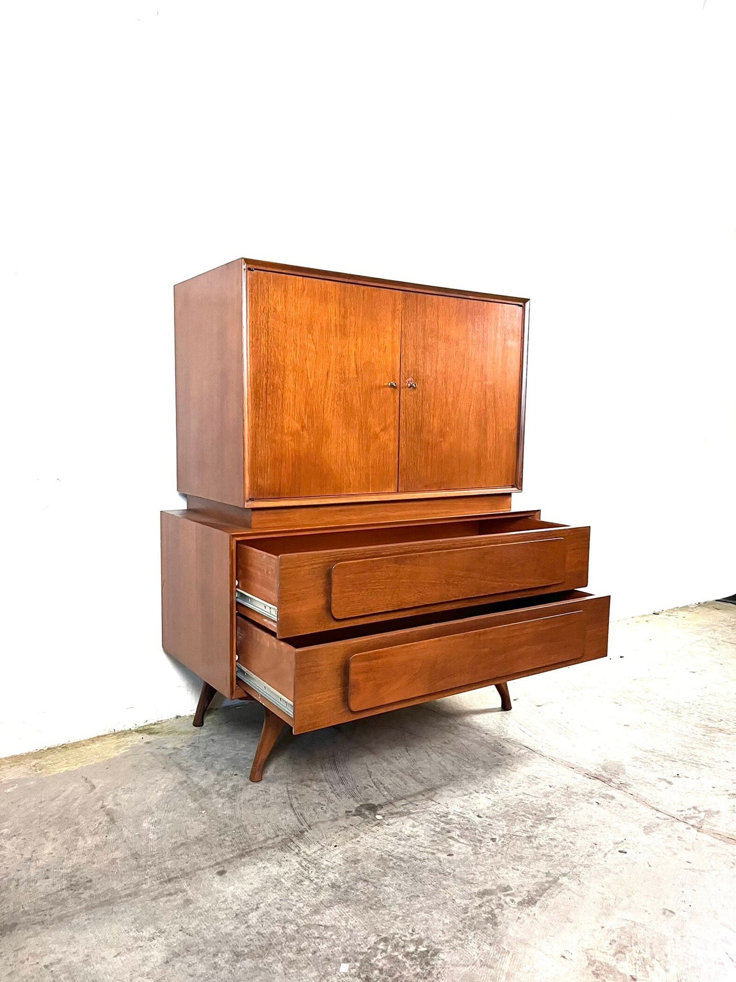 Vintage 1960s Mid Century Modern Sculpted Highboy Gentlemen’s Dresser